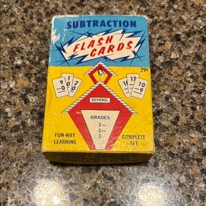 Vintage 1950s Subtraction Flash Cards - Yellow and Red and blue box
